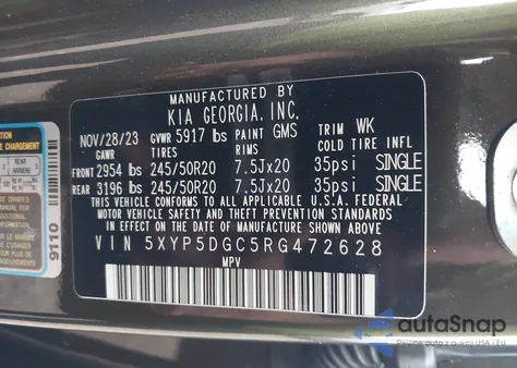 2024 Kia Telluride Sx Prestige X-Line z USA, uszkodzony, nr VIN 5XYP5DGC5RG472628